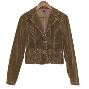 Hollister Womens Y2K Velvet Cropped Blazer Jacket Size M Brown Retro Boho Preppy